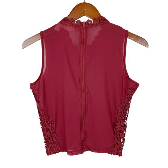 Willow & Root Floral Lace Mesh Tank Top Red Crochet High Neck Sheer Women's XS - Picture 6 of 10